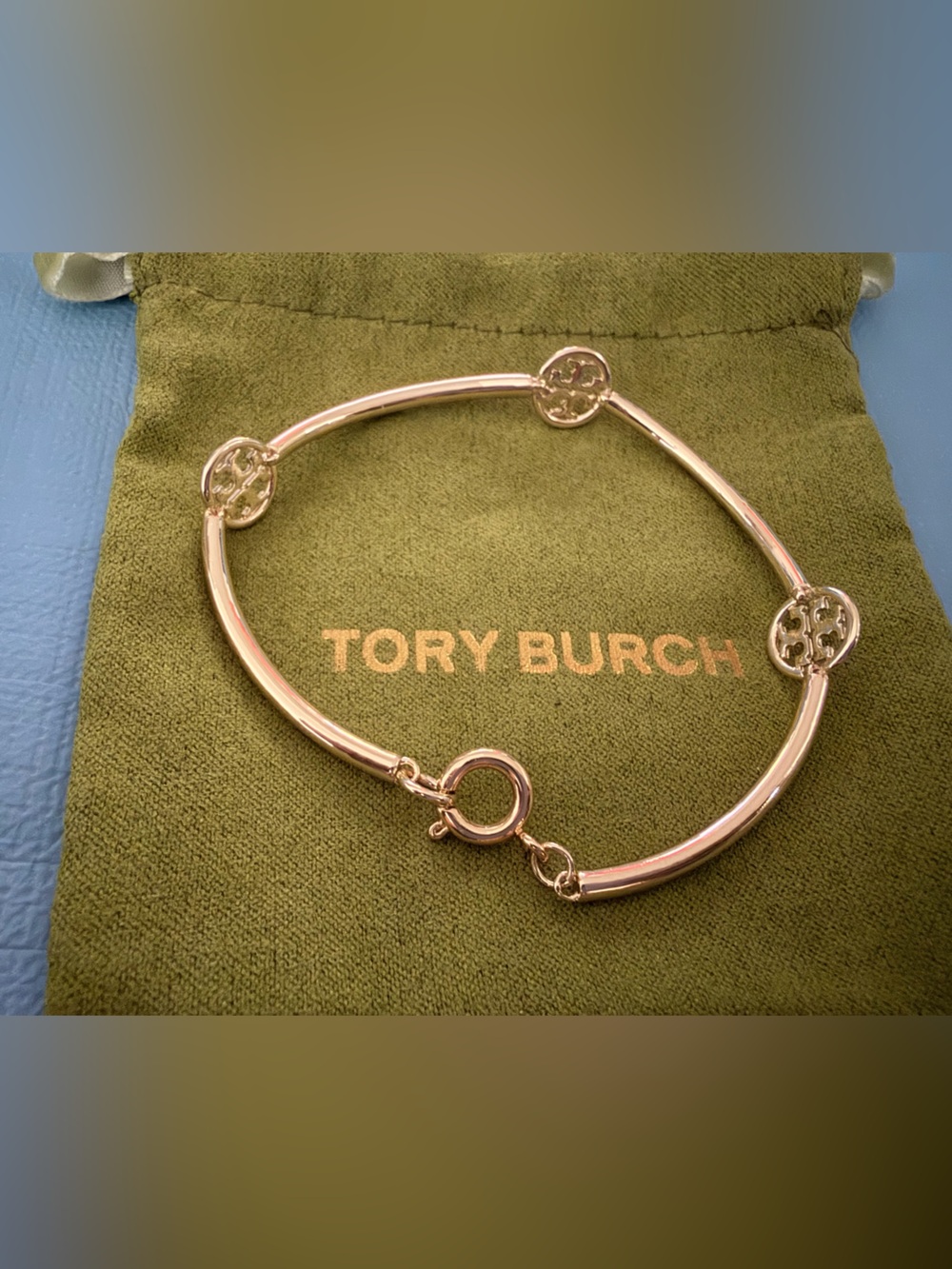 Tory Burch Polished Gold Logo Station Bracelet